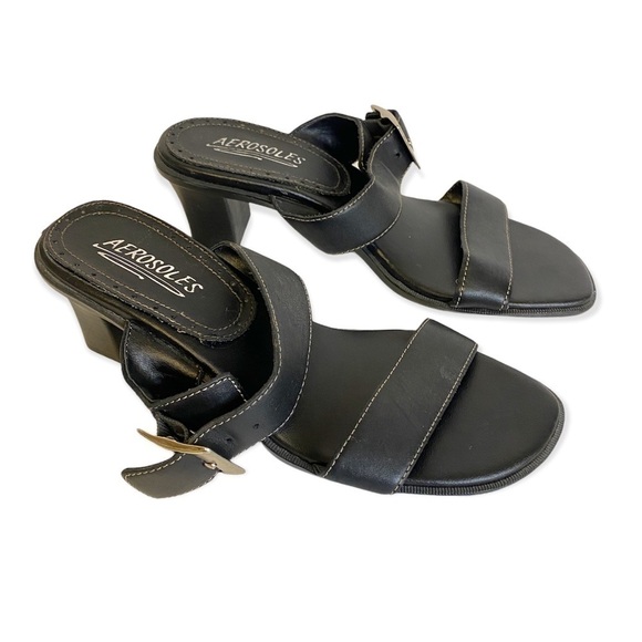 Aerosole 2” inch heel black sandals size 6 - Picture 2 of 8
